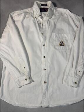 Vintage 90s Ivy Crew White Button Down Shirt Embroidered Crest Large